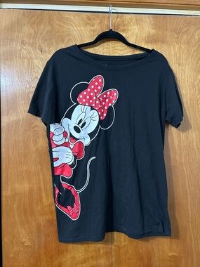 Disney Black Tee with Minnie Mouse Red Bow & Accents
